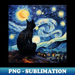 Van gogh Inspired Starry Night Cat Painting - Instant Sublimation Digital Download - Instantly Transform Your Sublimation Projects