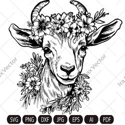 Floral Goat SVG file, Goat with Flower Crown SVG,Goat cut file, Animal Face, Floral Crown, Farm Animals, I love goat