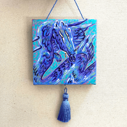 Original Painting on Canvas. Blue Dragon Art. Gift with Dragon. Hand Painting