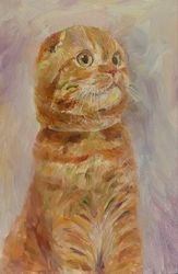 Red Cat portrait original oil painting animal Artwork
