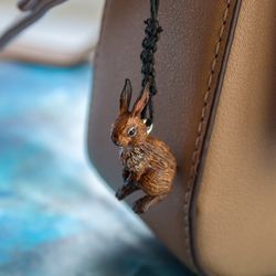 Miniature keychain hare | Polymer clay animal