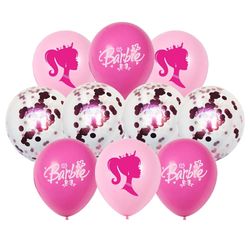 10pcs Girl Pattern Printed Balloon Pink Latex Balloons for Barbie Theme Party Decoration