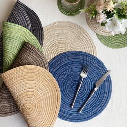 Round Cotton Woven Placemats: Anti-Skid, 11-38cm - Washable Dining Table Mat