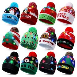 New Year LED Christmas Hat Sweater Knitted Beanie Xmas Light Up Gift for Kids Decorations