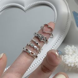 Elegant Vintage Hollow Heart Ring Set: 5PCS Adjustable Women's Jewelry for Wedding & Parties