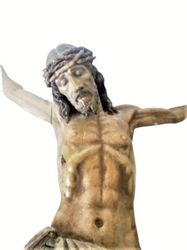 CRUCIFIX in hand engraved wood corpus of Christ polychrome lacquer Made in Italy Toscany 1700s cm 56 Wall mount