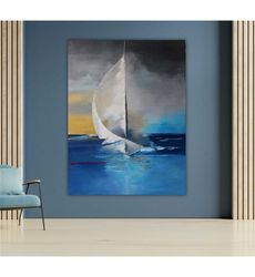 sailboat oil on canvas, nautical wall art, ocean