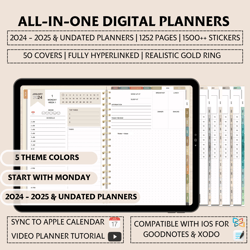 Digital Planner 2024 – 2025 and Undated Digital Planners, 5 Theme Colors – Vintage - ChartSheets