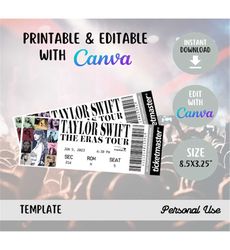 Taylor Swift The Eras Tour Ticket Canva Template,