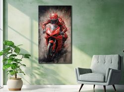 Red Motorcycle Canvas Wall Art, Motorcycle Graffitti Print, Motorcycle poster, Colorful Canvas Poster, Office Wall Paint