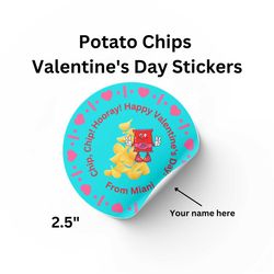 Custom Valentine's Day Stickers | Stickers for Kids | Labels | School Stickers | Potato Chips | Personalized Stickers |