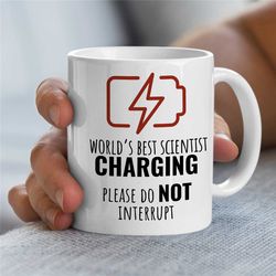 World's Best Scientist Charging, Mug for Chemistry Professor, Doctoral Advisor, Research & Development, For men and Wome