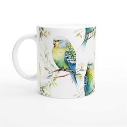 Budgie Watercolour Mug - Gift Mugs - Beautiful Budgie Watercolor Mug - Watercolor pattern mug - Custom pattern mug