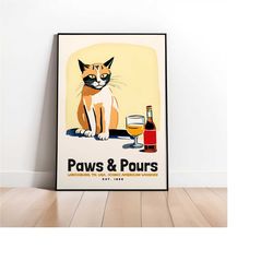 Paws & Pours Whisky Poster - EST 1866 - Iconic American Whiskey - Lynchburg TN - Gift Ideas Husband Wall Decor Retro Adv