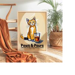 Paws & Pours Whisky Poster - EST 1866 in Lynchburg TN - Iconic American Whiskey - Gift Ideas Husband Wall Decor Retro Ad