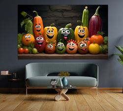 funny vegetables kitchen decor, kitchen wall art, live vegetables wall art, home decor, kitchen wall decor, vegetarian w