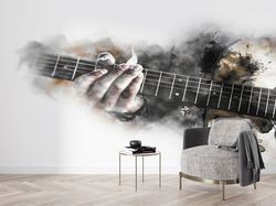 Guitar Wallpaper, Wall Art, 3D Paper Wall Art, Gift For Him, Wall Paper, Watercolor Wall Paper, Music Room Wall Decals,