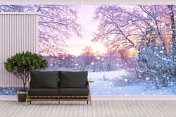 Gift For House, Self Adhesive Paper, 3D Wallpaper, Housewarming Gift, Snow Landscape Wall Art, Tree Landscape Wall Art,