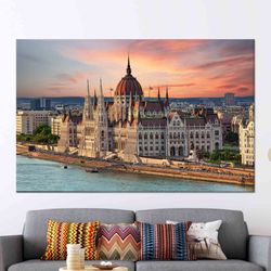 Hungarian Parliament Building Art, City Landscape Art, Modern Artwork, Framed Wall Art, Tempered Glass, 3D Canvas Art, L