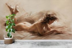 decals for walls, wall decals murals, room wall decor, housewarming gift, sexy woman painting wall paper, erotic woman p