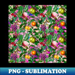 vibrant tropical floral leaves and fruits floral illustration botanical pattern pink fruit pattern over a - digital sublimation download file - instantly transform your sublimation projects