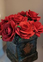 luxury interior red roses in a box(vintage ctyle)by hand/bouquet artificial flowers handmade/ birthday gift/gift for her