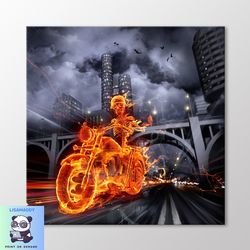 Burning Motorcycle Canvas Wall Art