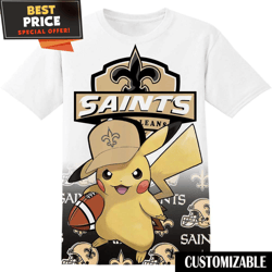 NFL New Orleans Saints Pokemon Pikachu TShirt, NFL Graphic Tee for Men, Women, and Kids  Best Personalized Gift  Unique