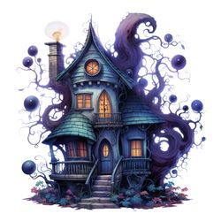 Fairy Halloween Witch House Clipart, Fairy Halloween Witch House Sublimation PNG, Digital Download (8)