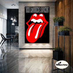 The Rolling Stones Poster, Red Lip Canvas Art, Music Band Wall Decor, Roll Up Canvas, Stretched Canvas Art, Framed Wall