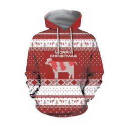 Small Pattern Print Morry Christmas Red Hoodie