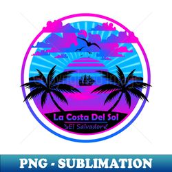 La Costa Del Sol Beach El Salvador Palm Trees Sunset Summer - PNG Transparent Sublimation Design - Vibrant and Eye-Catching Typography