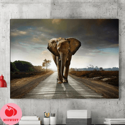 elephants on the road wall art decor, canvas home mural, canvas wall decor, canvas gifts, animal art, home decor, living