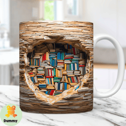 3d book mug wrap bookshelf mug wrap sublimation design png, 3d book lover mug wrap, 11oz and 15oz coffee mug wrap, digit