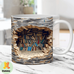 3d book mug wrap, 3d bookshelf mug wrap sublimation design png, 3d book lover mug wrap, 11oz and 15oz coffee mug wrap, d