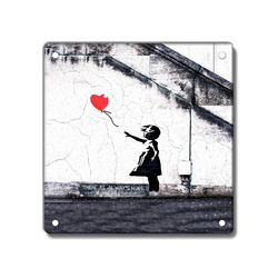 banksy vintage style metal sign aged, 200 x 200mm 8 x 8 inches, banksy hope, girl red balloon, heart balloon, wall paint