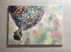 abstract canvas art, rainbow art, colorful wall art, air balloons poster, up movie balloons wall art, up movie canvas,