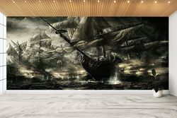Pirate Ships Wall Decals, Sailing Ship Wall Art, Pirate Paper Art, Modern Wall Decor, Seascape Wall Art, 3D Paper Art, G