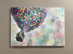 wall art canvas, 3d canvas, canvas, air balloons wall decor, up movie balloons printed, abstract canvas print, colorful