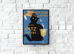 Vintage Catz Bitters, Vintage Beverage Poster, Vintage Liquor Ad, Alcohol Poster, Bar Wall Decor, Kitchen Wall Decor, Li