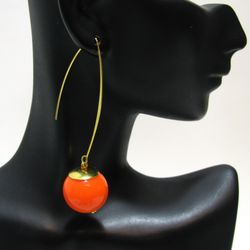 Handmade long dangle earrings bright orange color