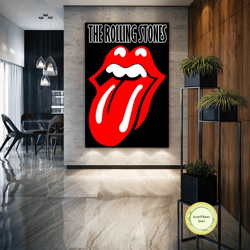 The Rolling Stones Poster, Red Lip Canvas Art, Music Band Wall Decor, Roll Up Canvas, Stretched Canvas Art, Framed Wall