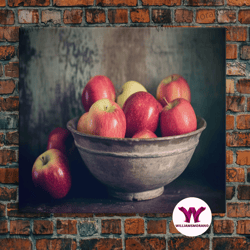 decorative wall art, primitive vintage kitchen art print, farmhouse country kitchen decor, apples print, picture of appl