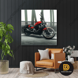 Motorcycle Wall Art, Chopper Wall Art, Red Motorcycle Canvas Art, Roll Up Canvas, Stretched Canvas Art, Framed Wall Art