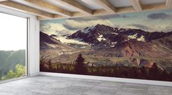 3D Wall Mural, Self Adhesive Paper, Accent Wall, Gift For Him, Snowy Mountain Landscape Wall Decals, Winter Landscape Wa