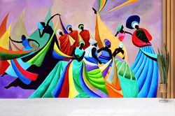 African Dancers Mural, Colorful Wall Art, African Woman Wall Poster, Printable Wall Art, African Wall Decals, Wallpaper
