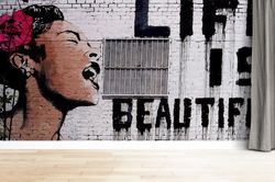 Banksy Life Is Beautiful Wallpaper, Woman Graffiti Wall Art, Banksy Wall Decor, Self Adhesive Paper, Paper Craft, Wallpa