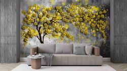 Abstract Tree Wall Art, Tree Wall Decor, Gift For Her, Flower Wall Decals, Yellow Tree Wallpaper, Wall Mural Wallpaper,