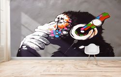 Banksy Wall Decor, Wall Mural, Paper Crafts, Thinking Monkey Wall Painting, Wall Decals, 3D Origami, Paper Crafts, Banks