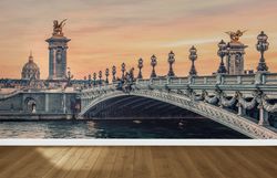 Alexandre III Bridge Wall Decals, Sunset In Paris Wall Art, Bridge View Wallpaper, Paris Landscape Wallpaper, Gift For H